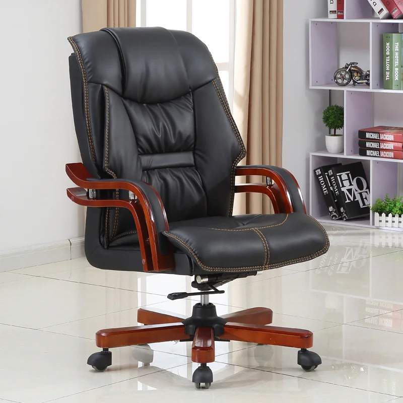 Executive Leather Modern Wooden Comfortable Office Seat Computer Manager Swivel Leather Chairs Luxury Pu Furniture Customization