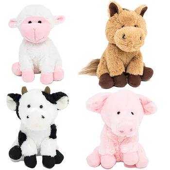 E780 Horse, Lamb, Pig, and Cow Farm Animal Squeezers with Sounds Stuffed Toys Plush Farm Animals