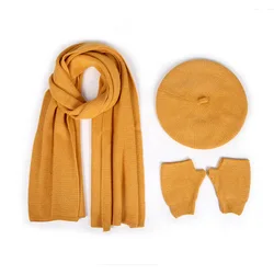 Wholesale Fashion Casual Pure Color Cashmere Scarf Hat Gloves Set Fall Winter Warm Scarves For Women Stylish