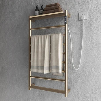 Modern Electric Towel Rack Brushed Gold Pvd Heated Towel Rails Bathroom ...