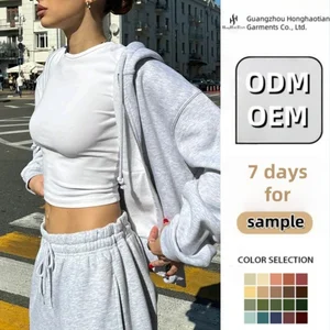 ODM OEM Casual Wear High Quality Solid Tracksuit Custom logo Sweatpants and Oversized Full Zip up Side Pocket Hoodie Set Suit