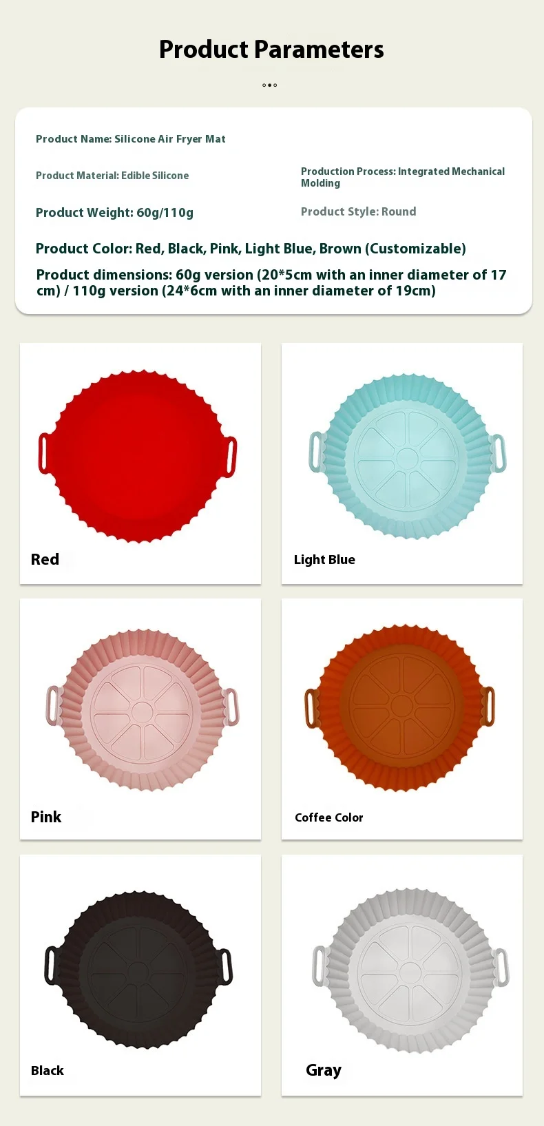 Thickened Food-Grade Silicone Foldable Baking Tray for Household Air Fryer and Air Fryer Mat supplier