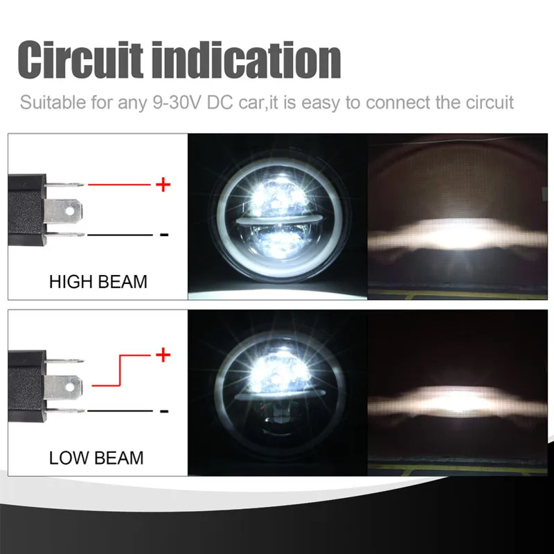 Auto System 7 Inch Hi-low Led Headlight for JK TJ Round Projector Moto Headlamp for Jeep Halo Lights H4 H13
