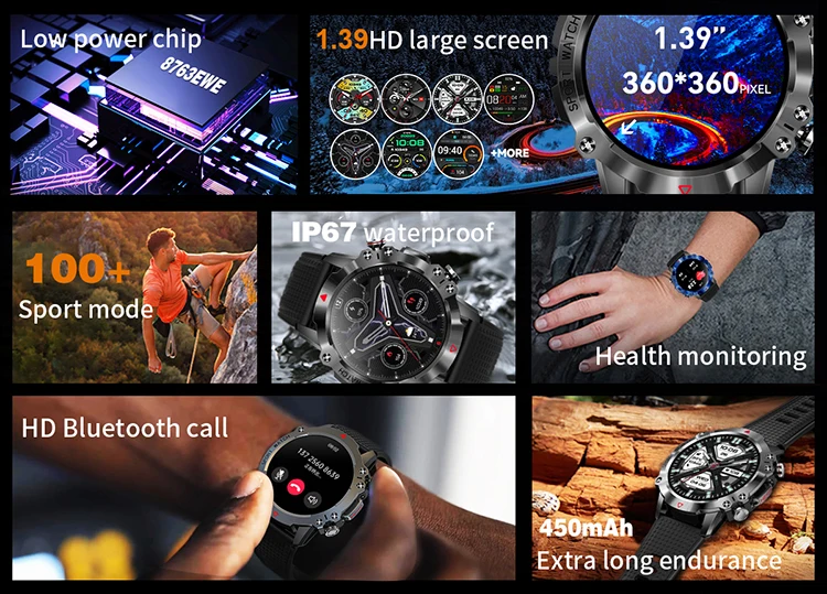2023 Newest Kr10 Outdoor Sport Three Defenses Smartwatch Long Battery