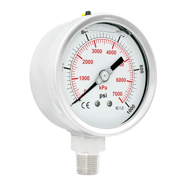 Economic 100mm Full Stainless Steel Pressure Gauge With Customized Pressure Range And Thread