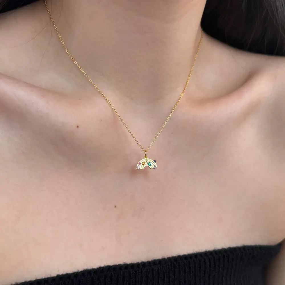 KAKODIY beautiful colorful zircon necklace jewelry 925 sterling silver 18K gold plated rainbow pendant necklace for women detail 5