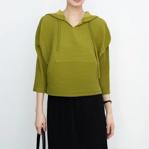 Miyake Pleated Hooded Sweatshirt 2025 New Spring and Autumn Loose Top Solid Color Casual Top Factory Wholesale