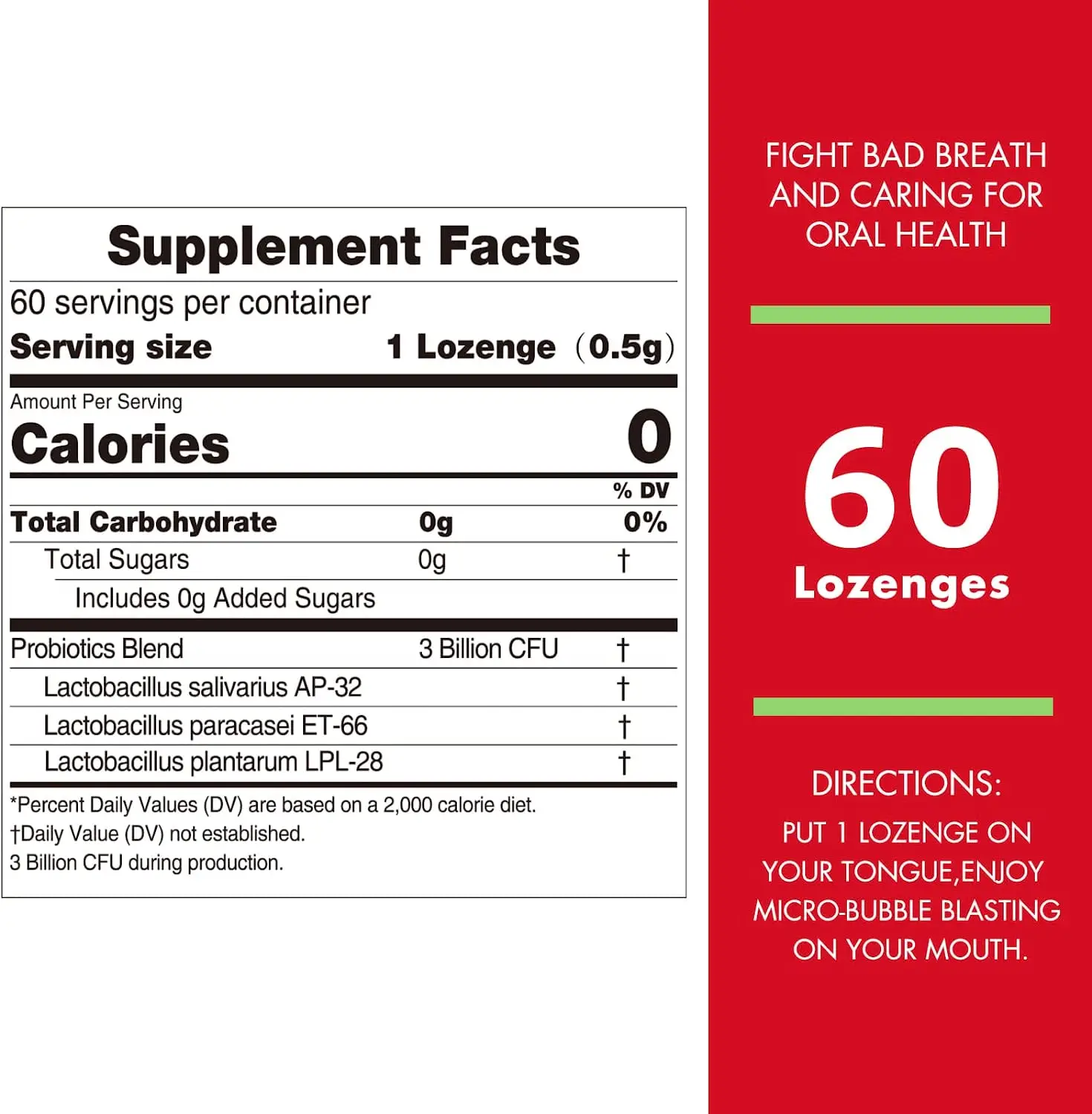 Sugar Free Oral Probiotic Bubble Lozenges Tablet 3 Billion CFU Support Teeth Gums Health and Fresh Breath
