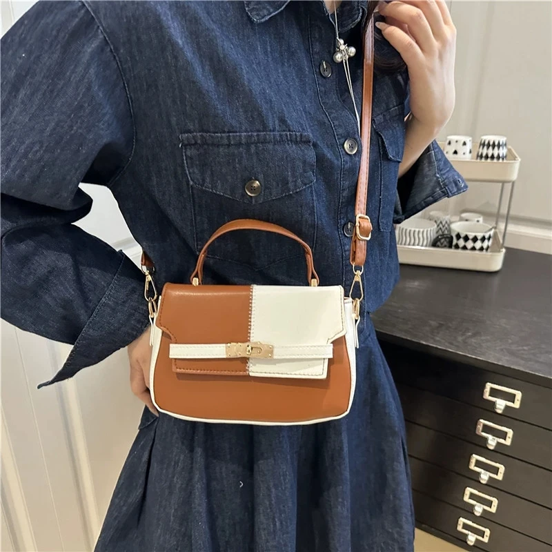 Contrast Color Small Tote Bag Ladies Handbag Vintage Square Bag Platinum Stylish Chain Shoulder Crossbody Bags for Daily Use