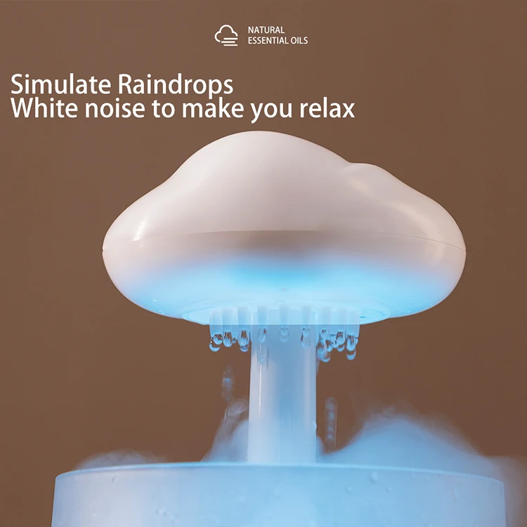 Mushroom Aroma Diffuser Humidifier Christmas  Cloud Rain Fall Oil Mood Night Light Humidifiers with Colorful Lighting