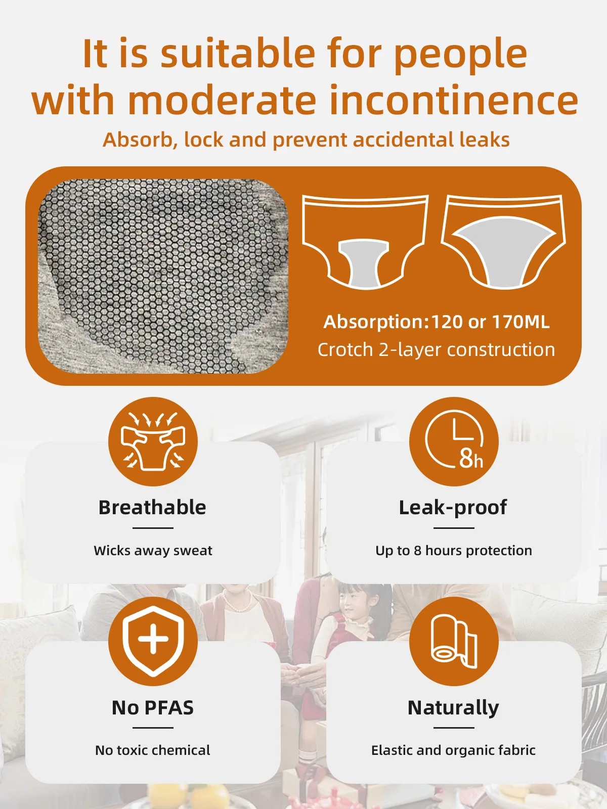 Women's Reusable Washable Knitted Mid-Rise Solid Bikini Incontinence P - product detail 2