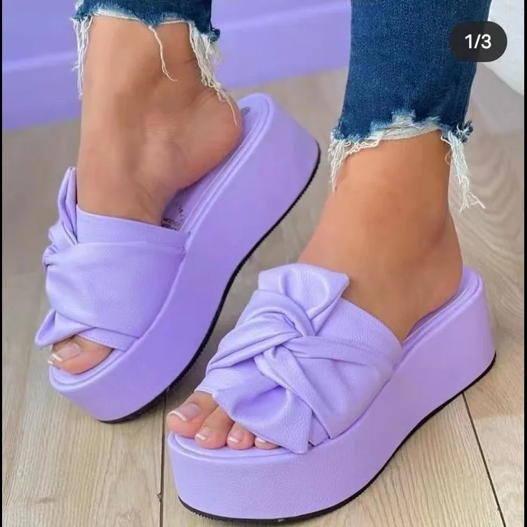 Flip-flops with bows female cross border platform wear beach sandals