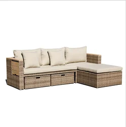 new design outdoor Furniture Set for hotel villas Garden park patio balcony wicker rattan sectional sofa set with arm table