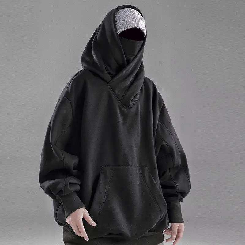 Mask Zip Up High Neck Mask Zipper Men's Oversized Hip Hop Hoodie