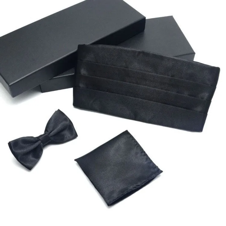 3 Pcs Men's Hanky Handkerchief Cummerbund Black Tie Clip Bow Man  Drawstring