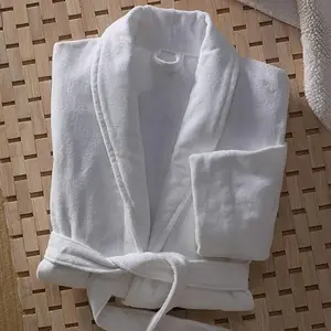 Soft and Comfortable White Bathrobe 100% Cotton Terry Cloth for Home Hotel Spa Use