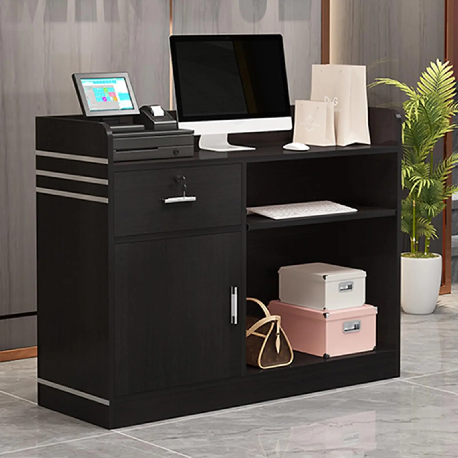 Minimalist Receptionist Desk Front Desk Reception Counter Modern Wooden Reception Desk Reception Table with Private Panels