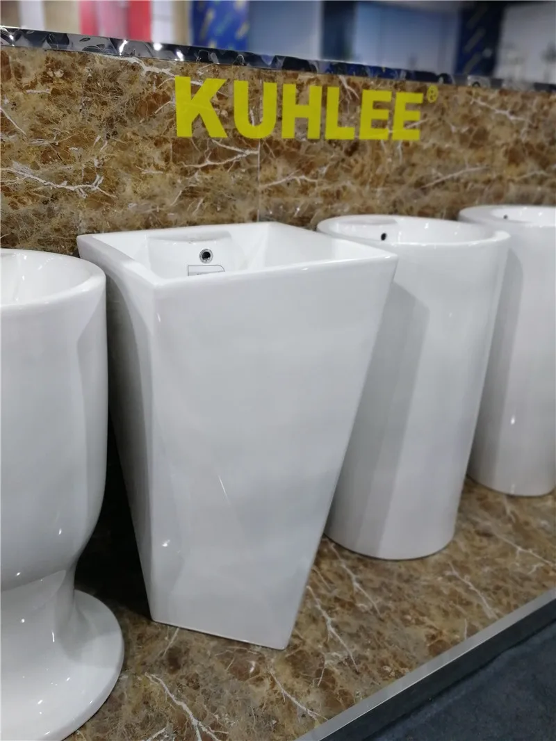 Diamond Shape Pedestal Sink Ceramic Floor Standing Wash Basin Pedestal Wash Basin Freestanding Bathroom