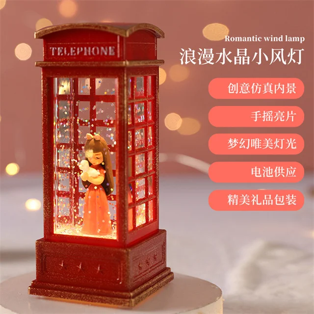 Забавная светодиодная пара Подарочная маленькая телефонная будка блестящая Снежная ветровая лампа