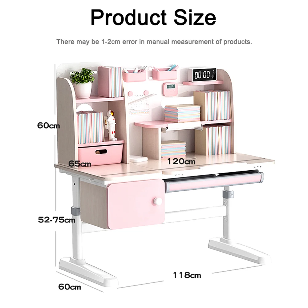2023 New Height Adjustable Kids Desk Home School Furniture Ergonomic Set Children Study Table and Chair with Bookcase