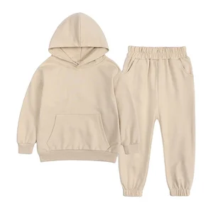 Wholesale Kids Sweat Suits for Girls Solid Cotton 2-Piece Outfit with Hoodies Children's Clothing