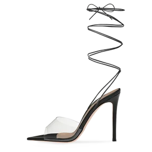 Clear PVC Women Sandals Trendy Strappy Pointy Heels Transparent Shoes New Arrivals 2021
