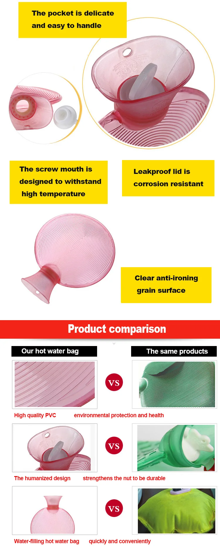 mini transparent pvc waterproof round hot cold water bottle 600ml / 1000ml