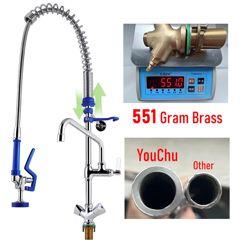 Commercial Kitchen Faucet EasyInstall Deck Mounted Adjustable Height Pre Rinse Unit Dual Handwheels Options Deck Mounted