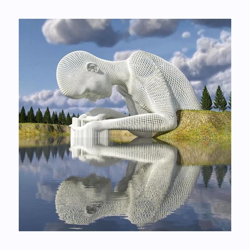 Outdoor Decor Large Abstract Woman Braided Stainless Steel Garden Sculpture Fountain for Sale