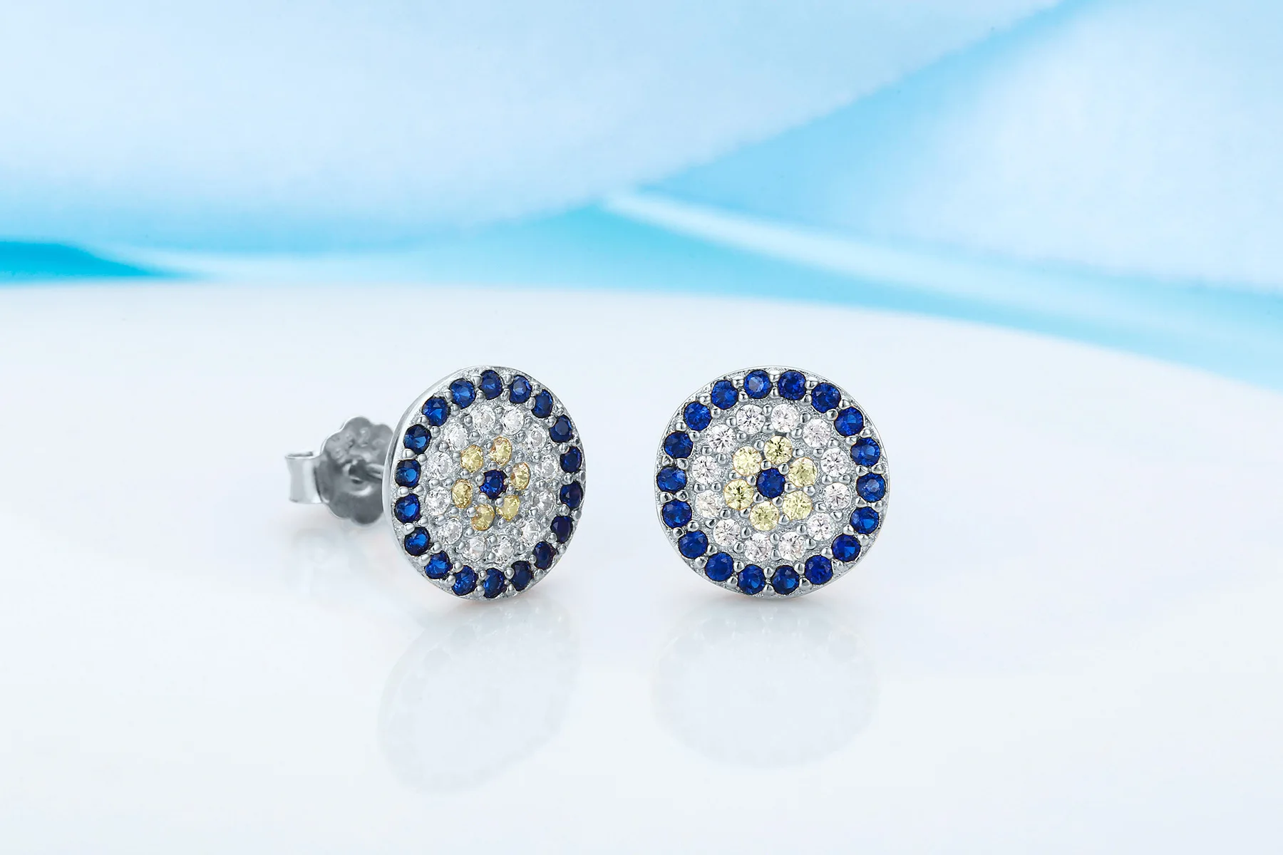 KAKODIY Eye Jewelry Earrings Silver 925 Sterling Silver Stud Earrings Zircon 18K Gold Plated Blue Small Turkish Eye Earrings detail 3