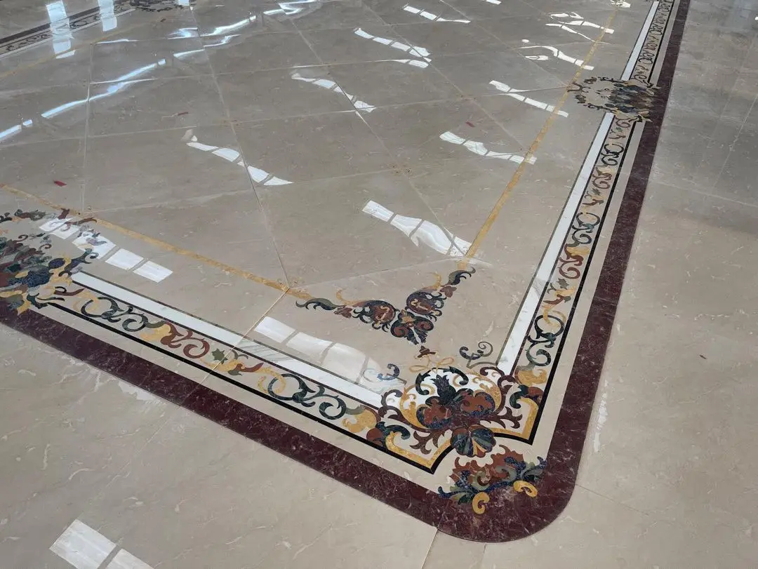 product yd stone vintage classic design flower tile jet marble mosaic polished surface for villa living room bathroom floors 1 year-5