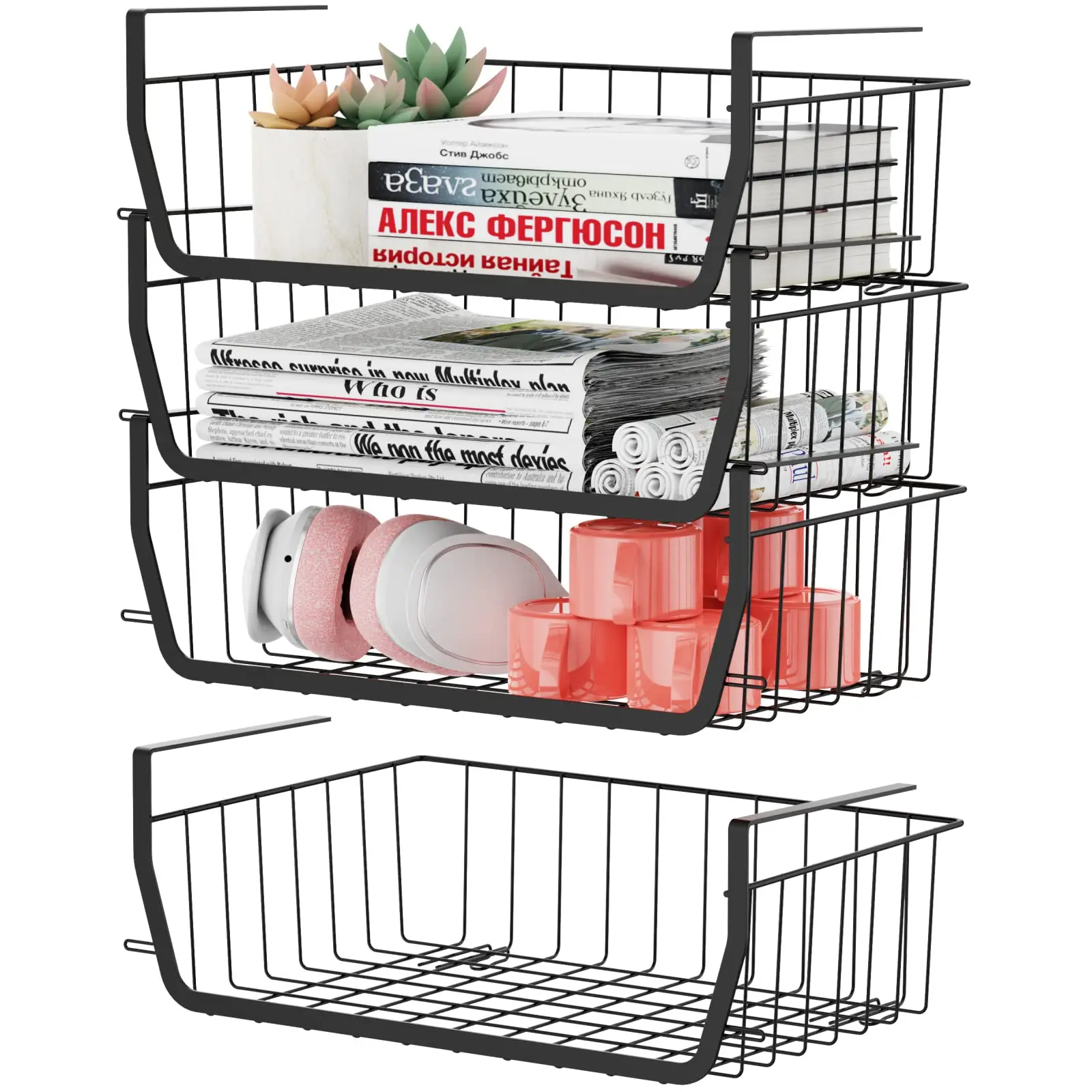 Under Cabinet Hanging Storage Shelf Wire Basket Organizer Rack For