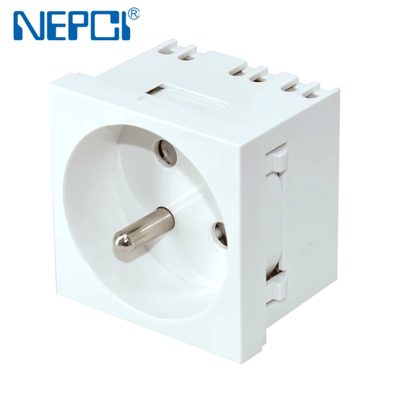 French Type Power Socket Module, NEPCI XJY-QB-32 Mechanism Socket Outlet 2P+E with Child Production Shutter 45x45 PC