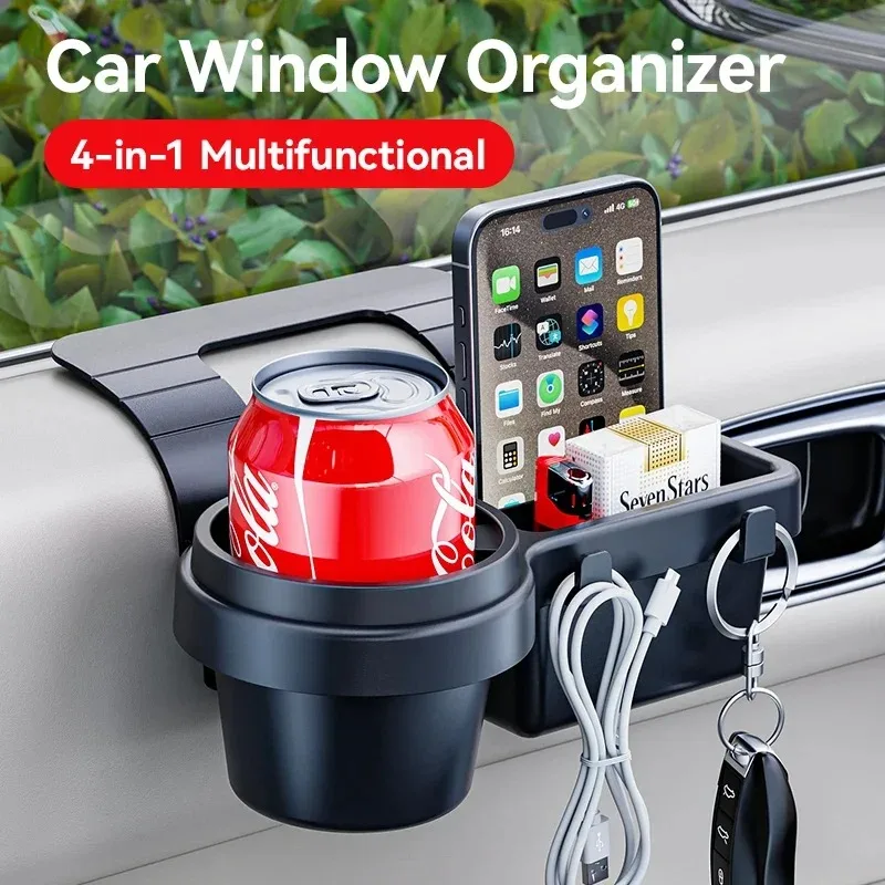 Car Cup Holder & Storage Tray with Phone Mount