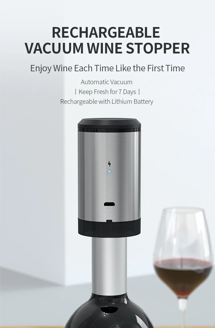 Hot Sale Eco-Friendly Stainless Steel Wine Vacuum Stopper with Electronic Saver Plug Modern Indoor Design Smart Type