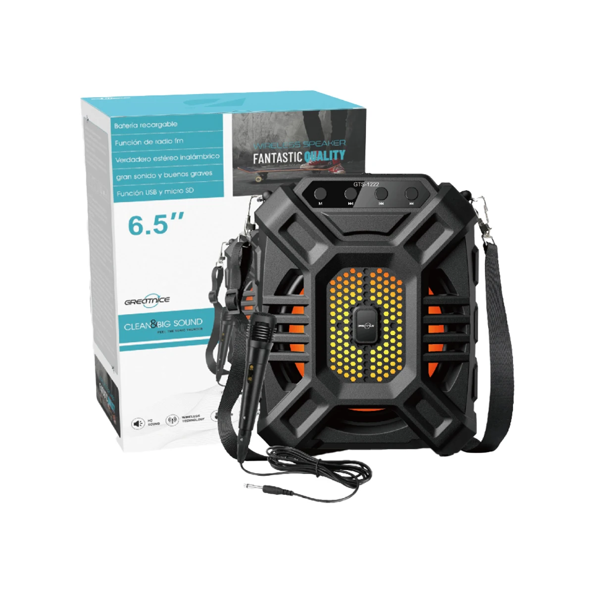 GTS-1222ハンドルRGBライト1200Ah10Wパーティーボックスカラオケ