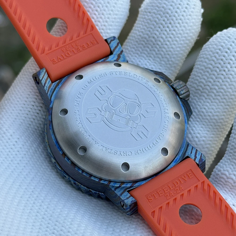 STEELDIVE SD1982Y Titanium Damascus Watch - 46.5MM Case, 10000M