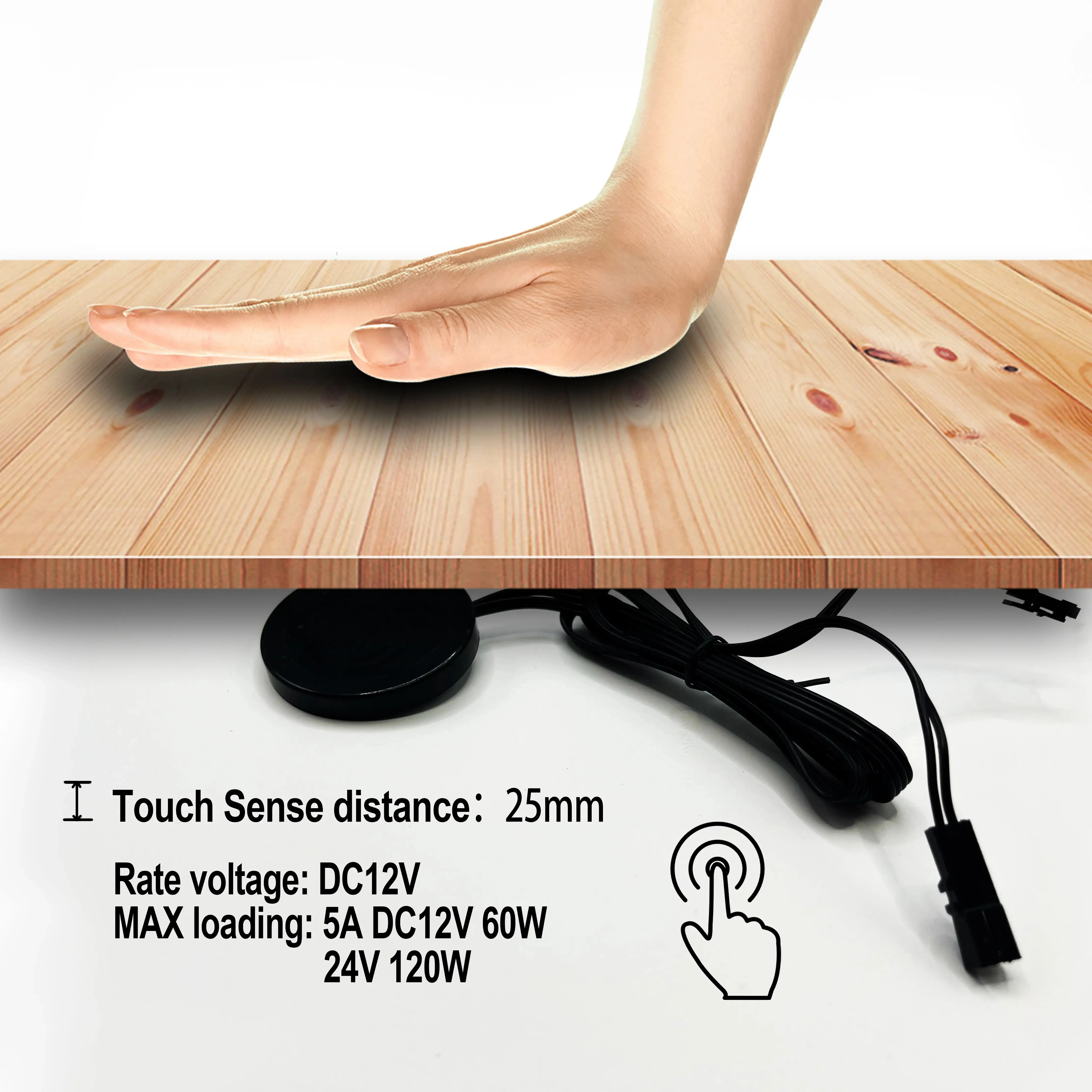 12V LED Touch Dimmer Switch Indoor Hidden Smart Home Strip Lights Smart Sensor for Wood Glass Shades Penetrates Dimming