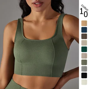 Solid Seamless Dotted Strap Sports Vest Bra for Women Gym Running Activewear