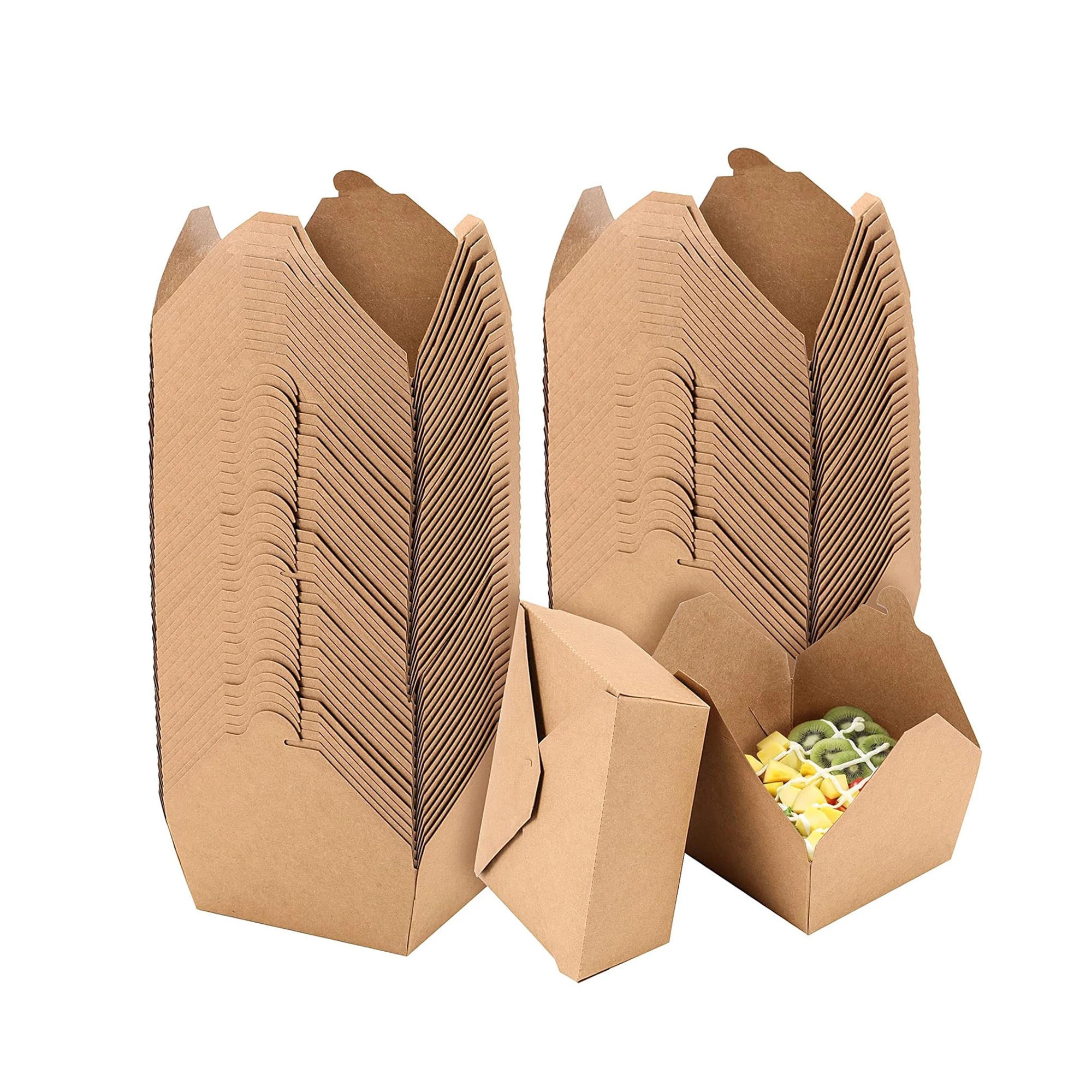 Kraft Paper Waterproof Biodegradable Disposable Fast Food Lunch Takeout Packaging Cardboard Boxes