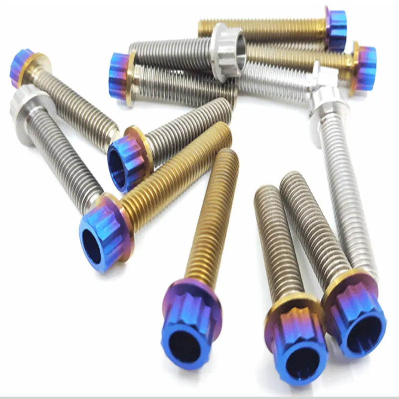 OEM Special Customized M7 M10 Titanium Gr2 Gr5 TA2 TC4 Anodized 12 Point Flange Bolt with 12 Point Flange Nut