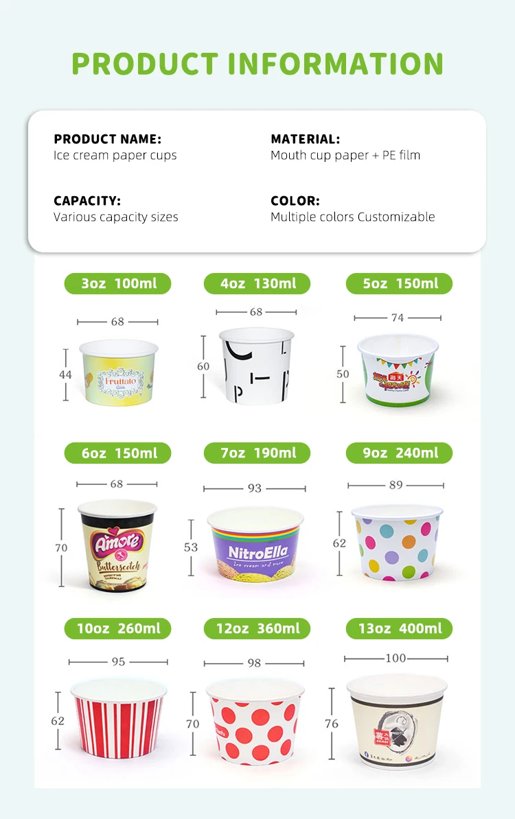 Custom logo Printed 4oz 5oz 6oz 8oz Ice Cream Packaging Cup Container ...