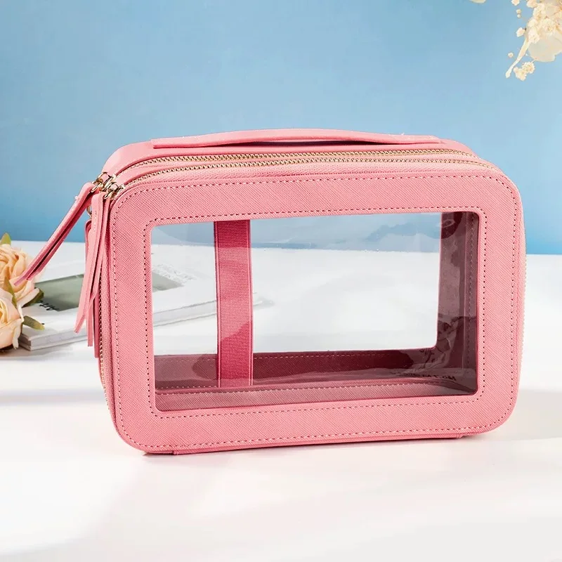 Customize LOGO Soft PU Cosmetic Bag With High Quality Clear Cosmetic Bag For Women Travel Makeup Storage Portable