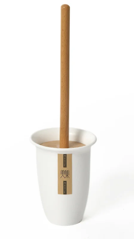 Household plastic round bathroom cleaning toilet brush and holder set kit with wood handle