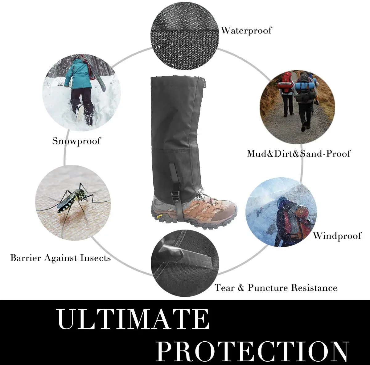 Wiwaplex Leg Gaiters, 2 Pairs Of Lightweight Hiking Gaiters Waterproof Windproof Durable Leg Cover Protect For Mountain Snow, Hiking, Skiing, Climbing And Hunting, Includes 2 Drawstring Bags