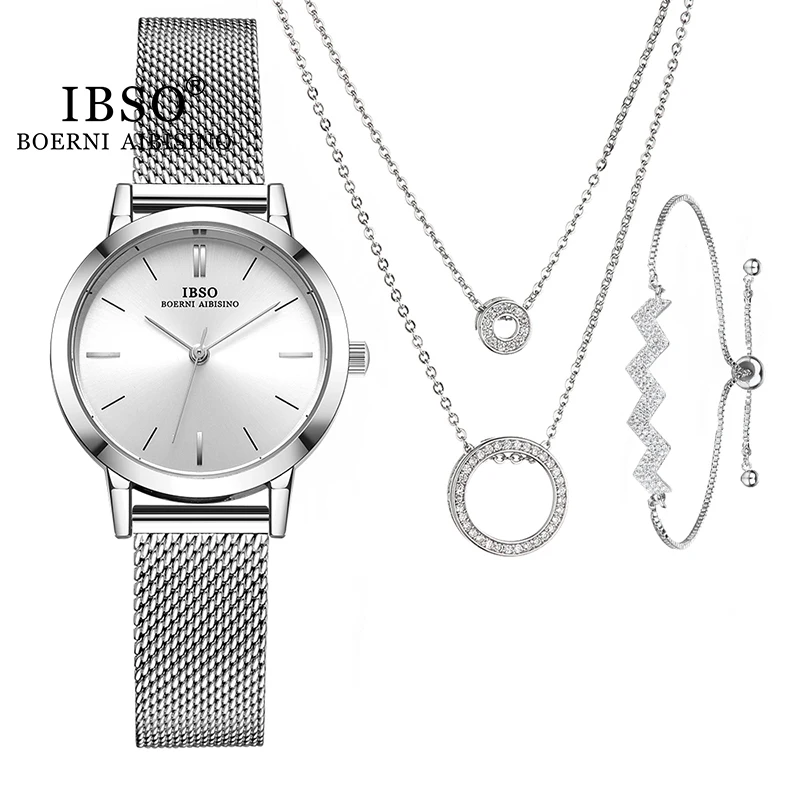 IBSO BOERNI AIBISINO Girl Jewelry Set Women Quartz Watch Set Crystal Design  Bracelet Necklace Ring Earrings Watch Sets Female Watch Lady's Wife Mom