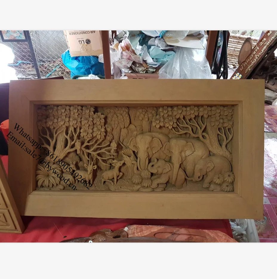 Source wood hollow crafts Elephant families carved wood crafts