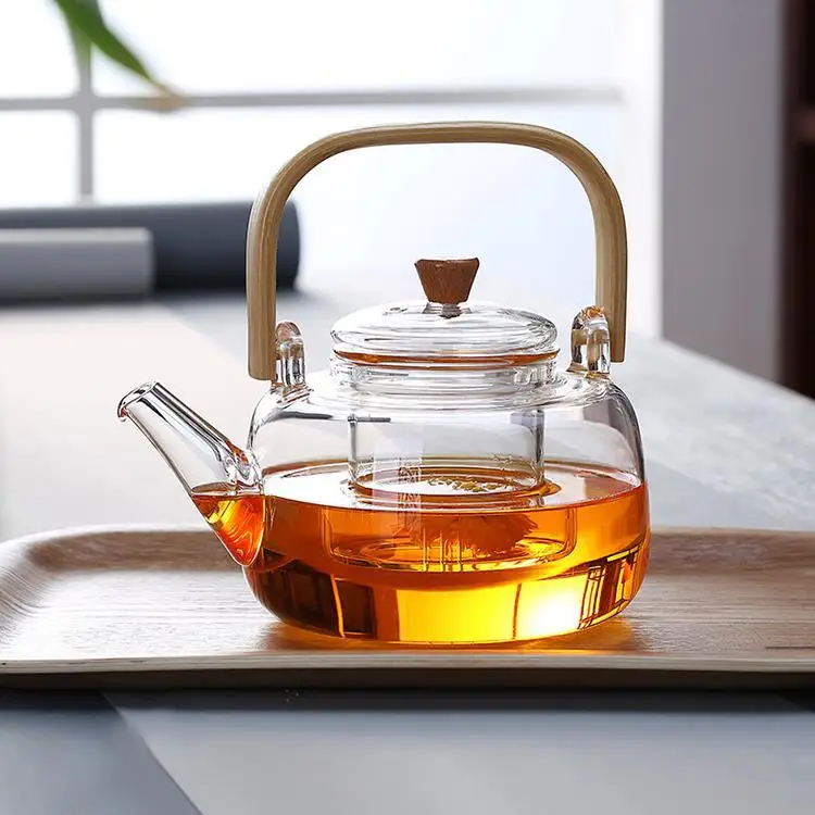 Handmade Bamboo Handle Glass Teapot