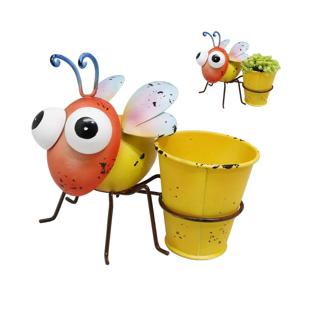 Cute Insects Metal Bugs Plant Pot Animal Pink