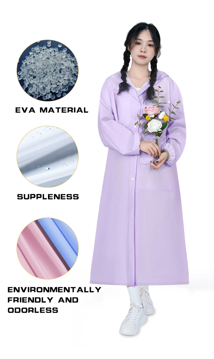 women's  eva reusable waterproof rain coat with Hood soft Raincoats details